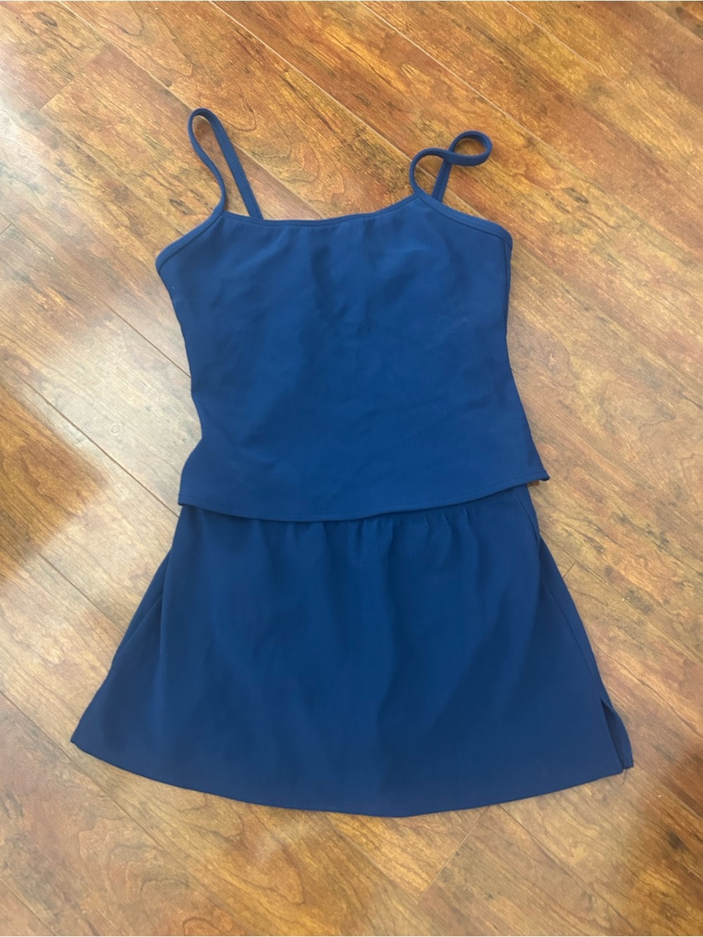 Lands' End Tankini Swimsuit 2 Piece Set Womens 14 Blue Swim Skirt Skort